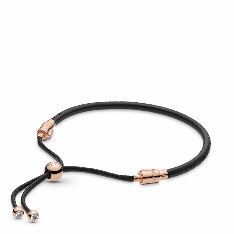 Pandora Rose™ Sliding Leather Bracelet - Pandora Rose/Leather/Cubic Zirconia - Canada | WZ7556XE